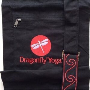 LAST 1! Yoga Mat Bag Red Dragonfly Black Canvas 30” Sling Strap Zip Pocket NEW